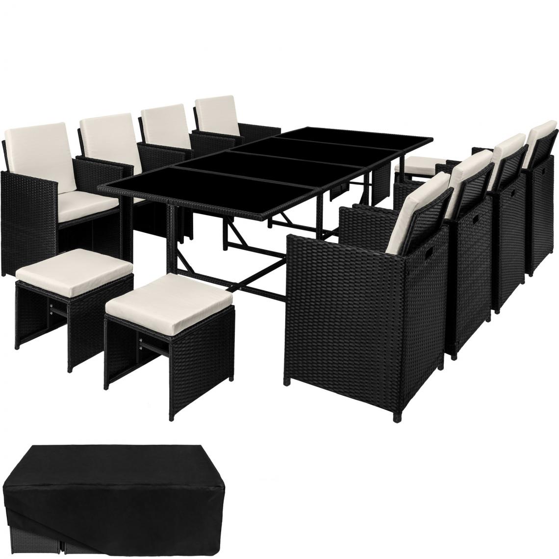Tectake - Salon de jardin PALMA 12 places avec housse de protection, variante 2 - noir/beige - Ensembles canapés et fauteuils