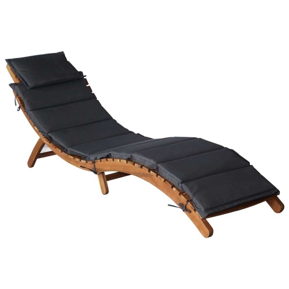 Uco - UCO Chaise longue avec coussin Bois d'acacia solide Gris foncé - Transats, chaises longues