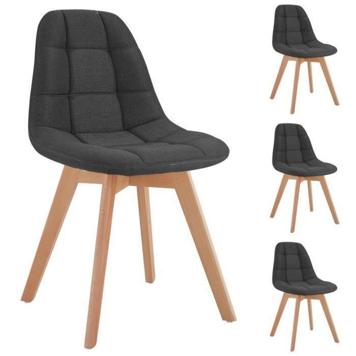 Sans Marque - ANYA Lot de 4 chaises - Tissu gris - Pied bois hetre massif naturel - L 44 x P 50 x H 84 cm - Chaises de jardin