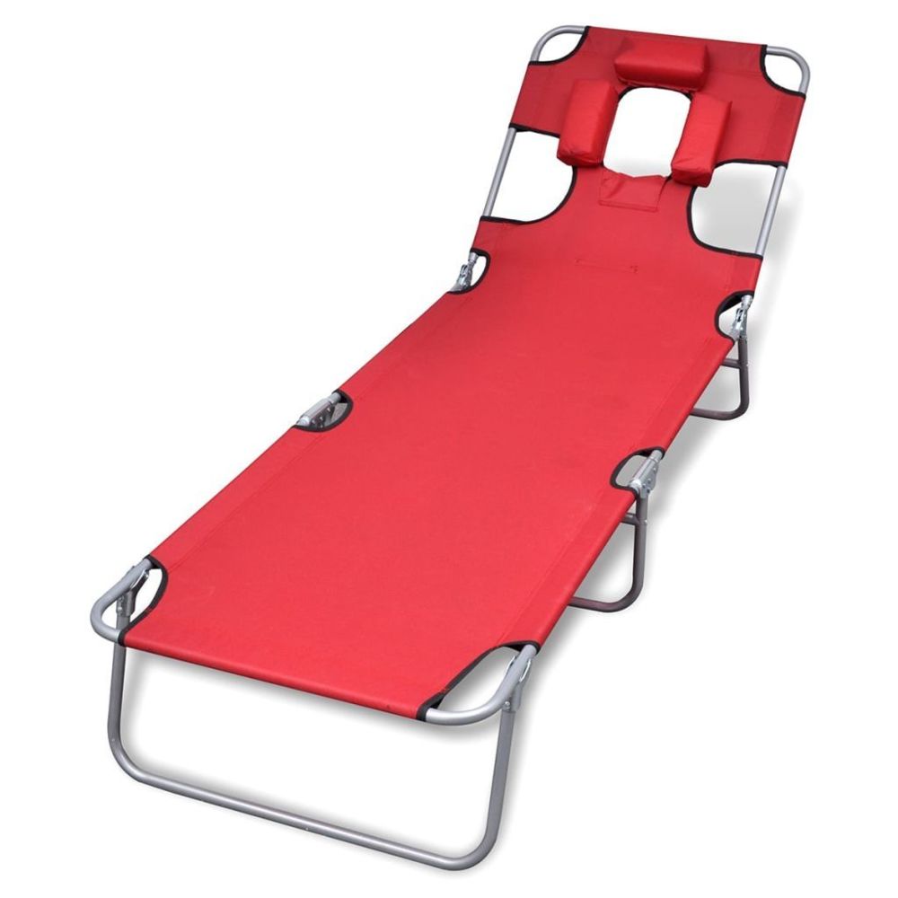 Vidaxl - Chaise longue pliable et coussin de tête Dossier réglable Rouge | Rouge - Chaises de jardin