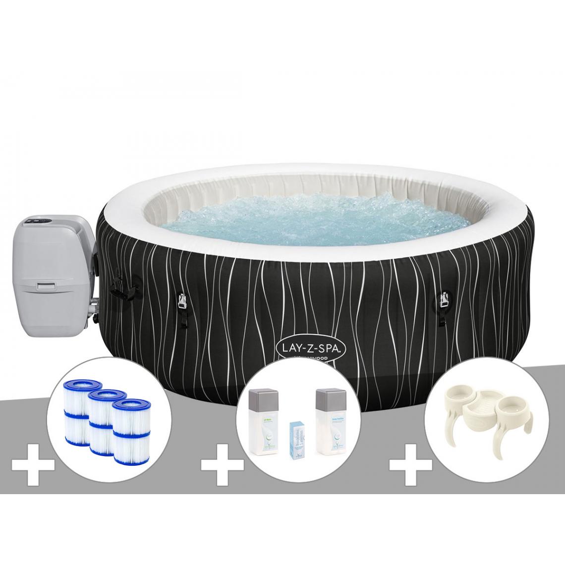 Bestway - Kit spa gonflable Bestway Lay-Z-Spa Hollywood rond Airjet 4/6 places + 6 filtres + Kit traitement brome + Porte-gobelets - Spa gonflable