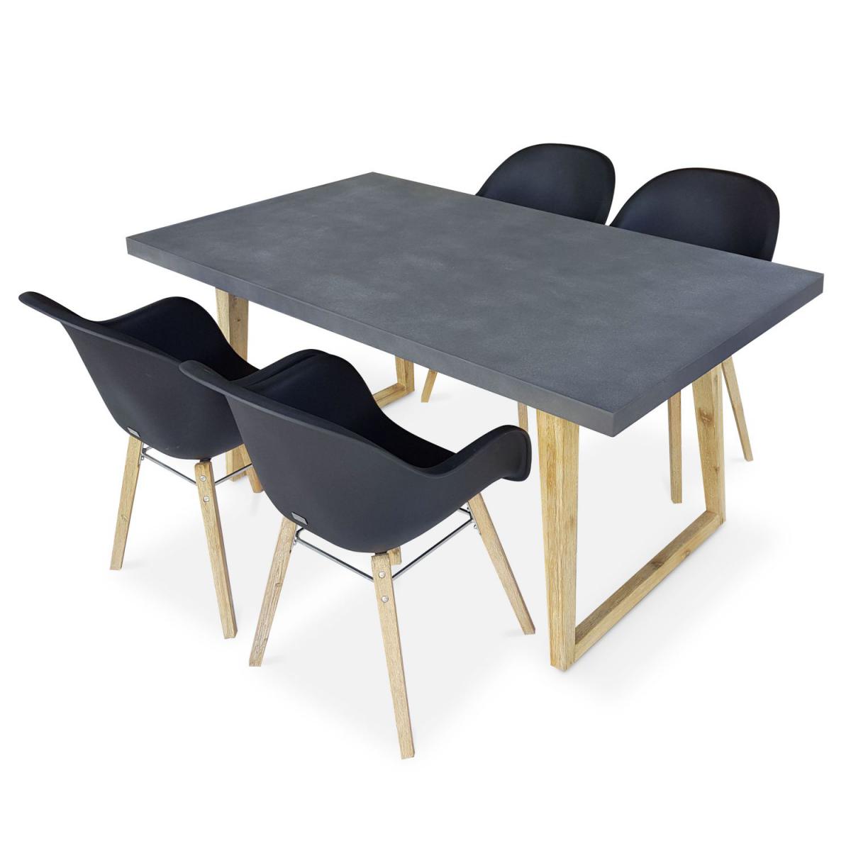 Alice'S Garden - Table de jardin en fibre de ciment 160 cm BORNEO et 4 fauteuils scandinaves CELEBES anthracite - Ensembles canapés et fauteuils