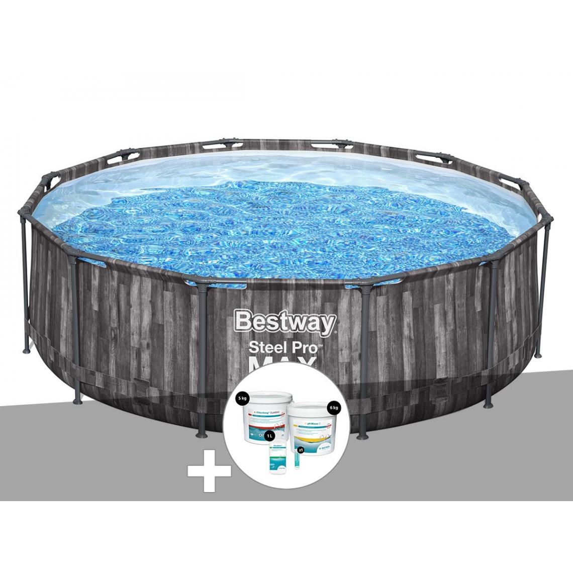 Bestway - Kit piscine tubulaire ronde Bestway Steel Pro Max décor bois 3,66 x 1,00 m + Kit de traitement au chlore - Piscine Tubulaire