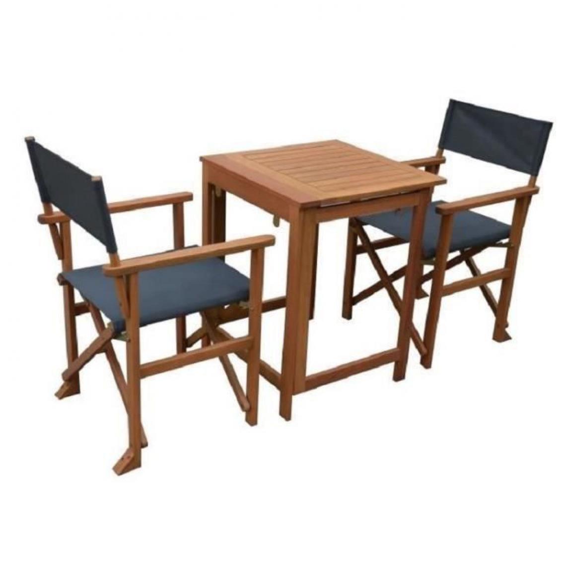 Sans Marque - Set bistrot - Ensemble repas de jardin en bois - Table 70x 70 cm + 2 chaises - Acacia FSC + Textilene - Gris Anthracite - Ensembles canapés et fauteuils