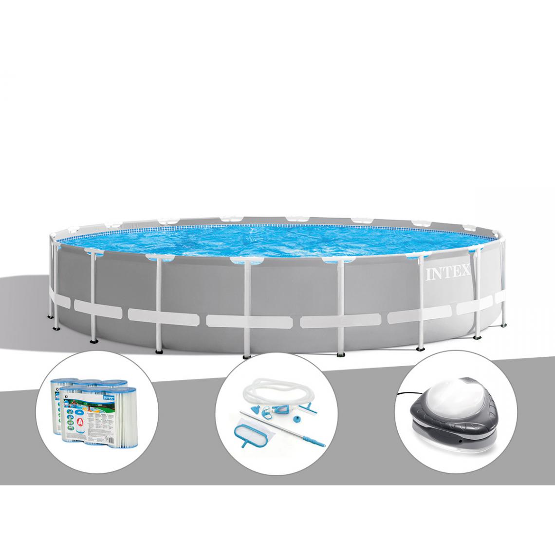 Intex - Kit piscine tubulaire Intex Prism Frame ronde 6,10 x 1,32 m + 6 cartouches de filtration + Kit d'entretien + Spot - Piscine Tubulaire