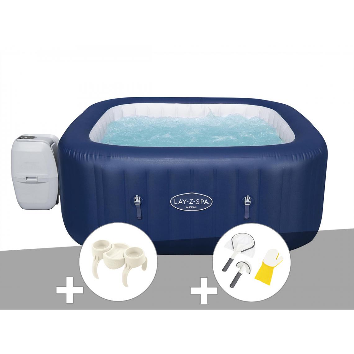 Bestway - Kit spa gonflable Bestway Lay-Z-Spa Hawaii carré Airjet 4/6 places + Porte-gobelets + Kit de nettoyage - Spa gonflable