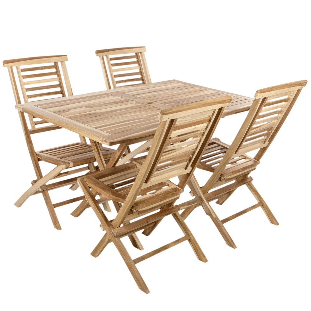 Primematik - Table 135 x 85 cm et 4 chaises pour jardin d'extérieur en bois de teck certifié - Ensembles canapés et fauteuils