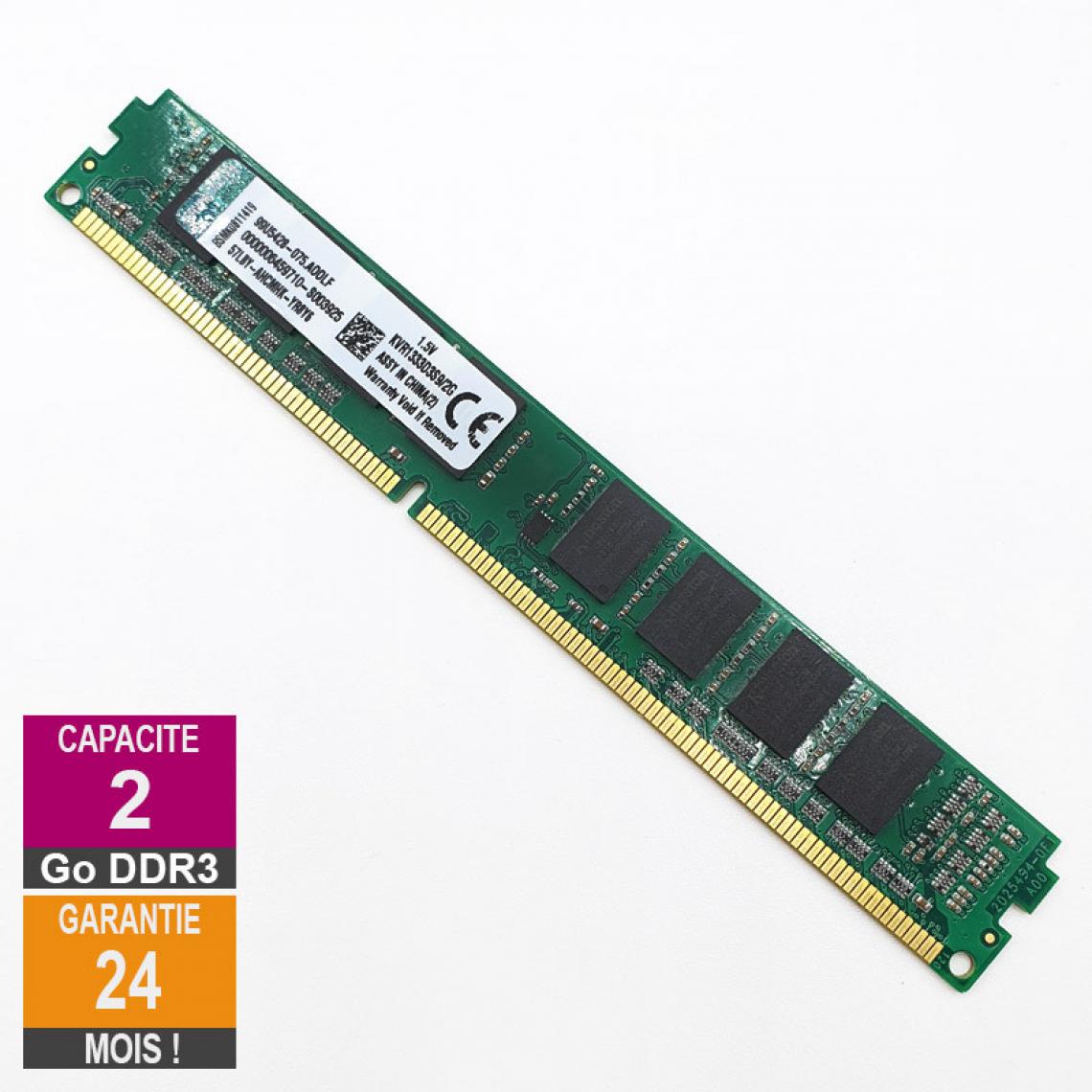 Kingston - Barrette Mémoire 2Go RAM DDR3 Kingston KVR1333D3S9/2G DIMM PC3-10600U 1Rx8 LP - RAM PC Fixe