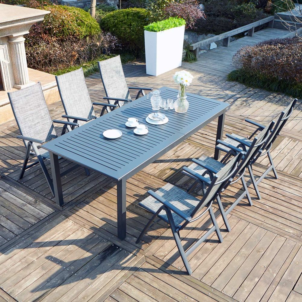 Concept Usine - Berana 6 : table de jardin extensible 10 personnes + 6 chaises en aluminium - Ensembles tables et chaises