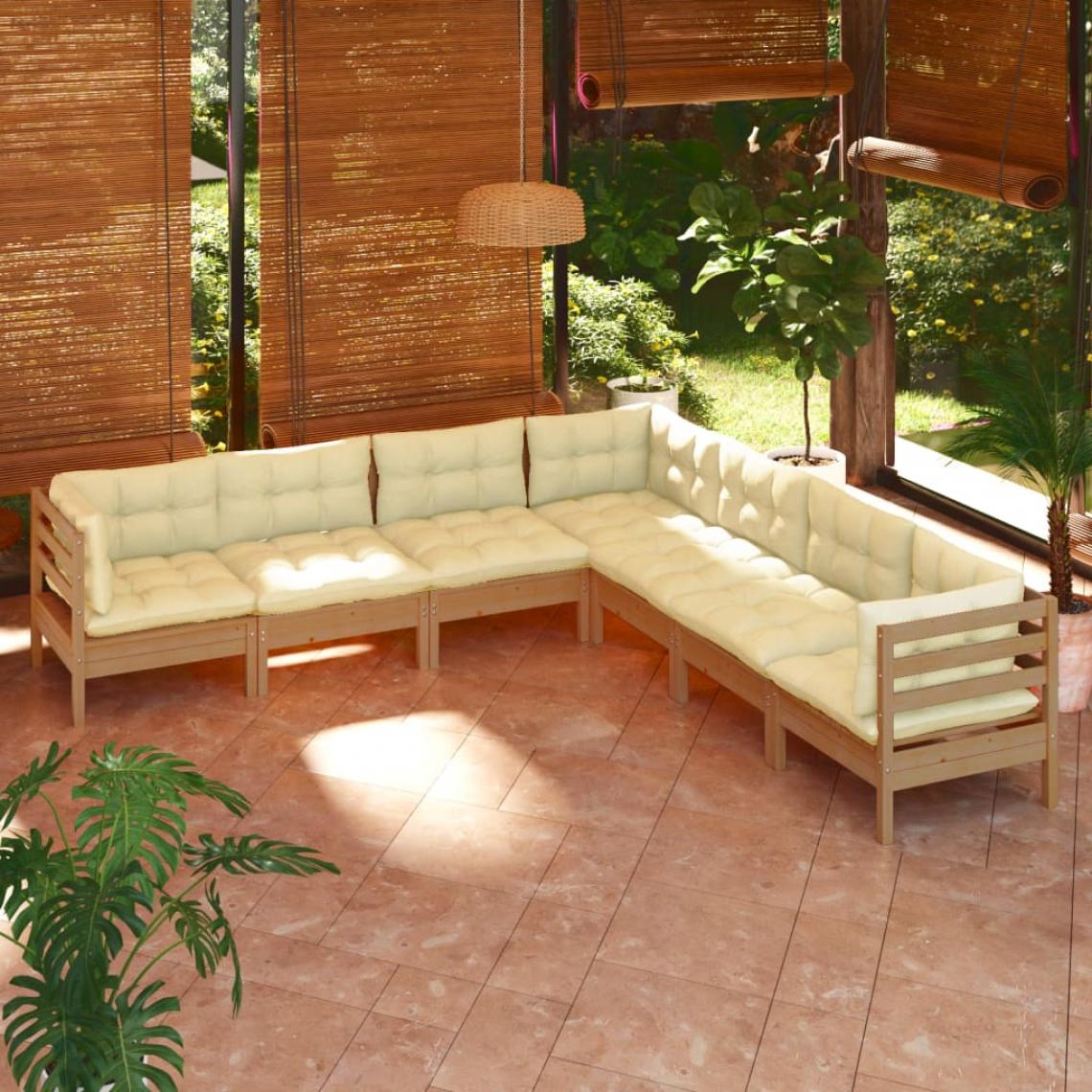 Vidaxl - vidaXL Salon de jardin 7 pcs avec coussins Marron miel Bois de pin - Ensembles canapés et fauteuils