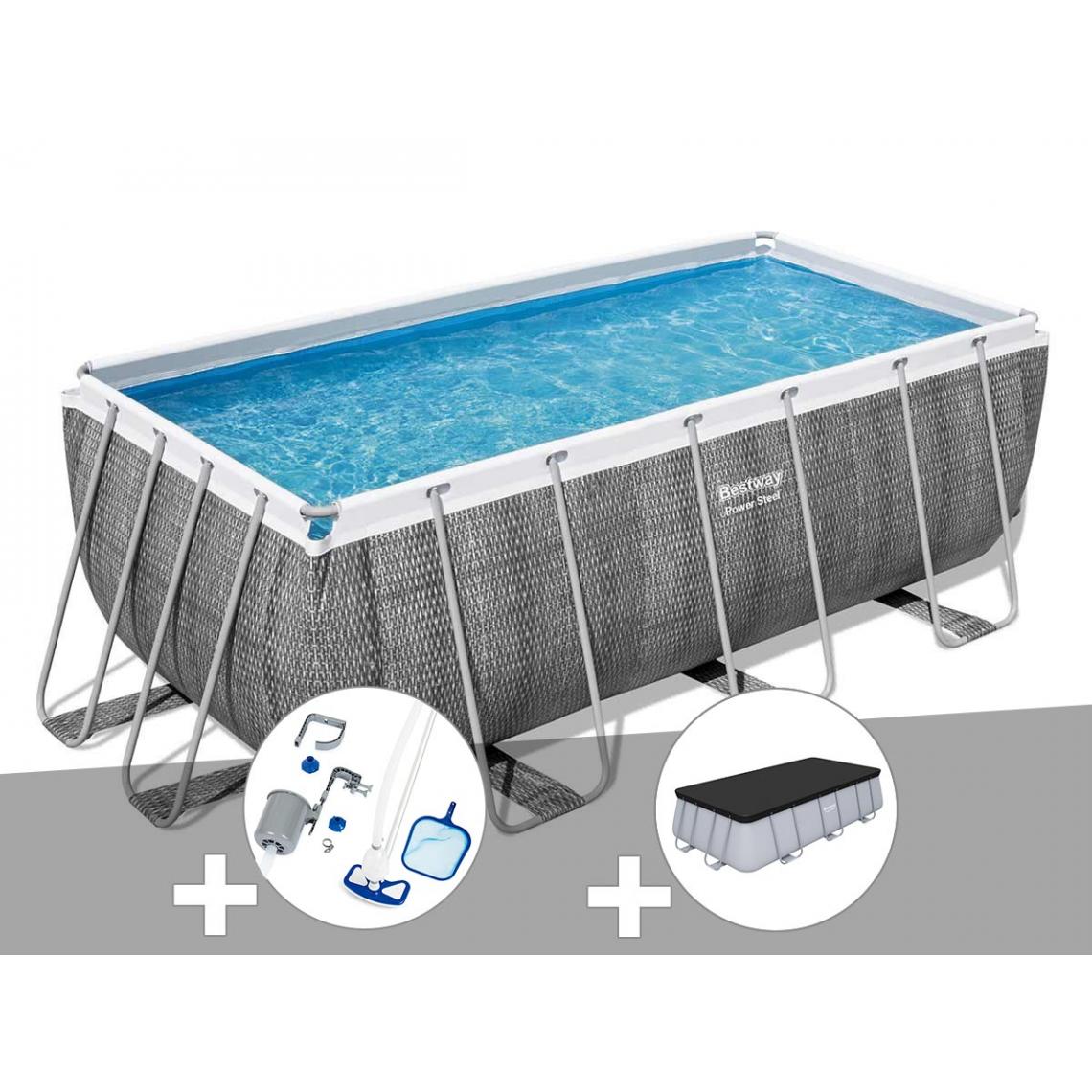 Bestway - Kit piscine tubulaire rectangulaire Bestway Power Steel 4,12 x 2,01 x 1,22 m + Kit d'entretien Deluxe + Bâche de protection - Piscine Tubulaire