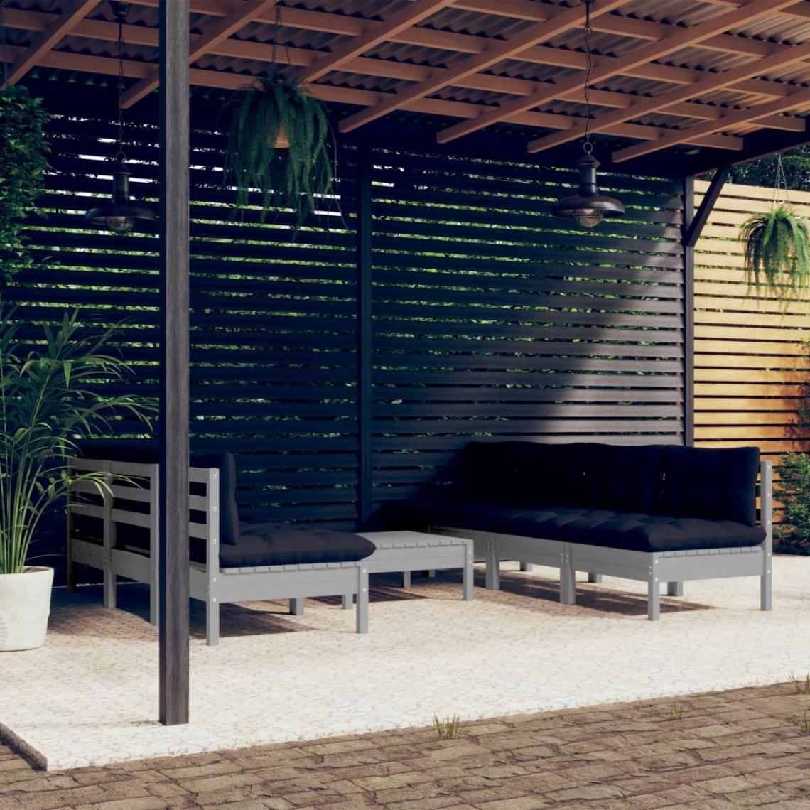 Vidaxl - vidaXL Salon de jardin 8 pcs avec coussins anthracite Bois de pin - Ensembles canapés et fauteuils