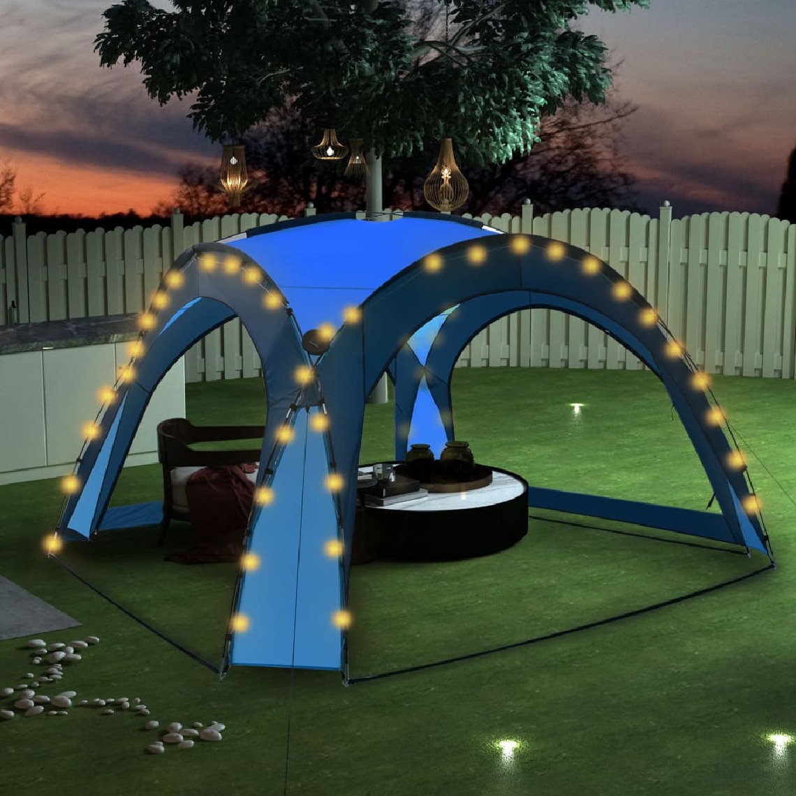 Chunhelife - Tente de réception avec LED et 4 parois 3,6x3,6x2,3 m Bleu - Marquise, auvent
