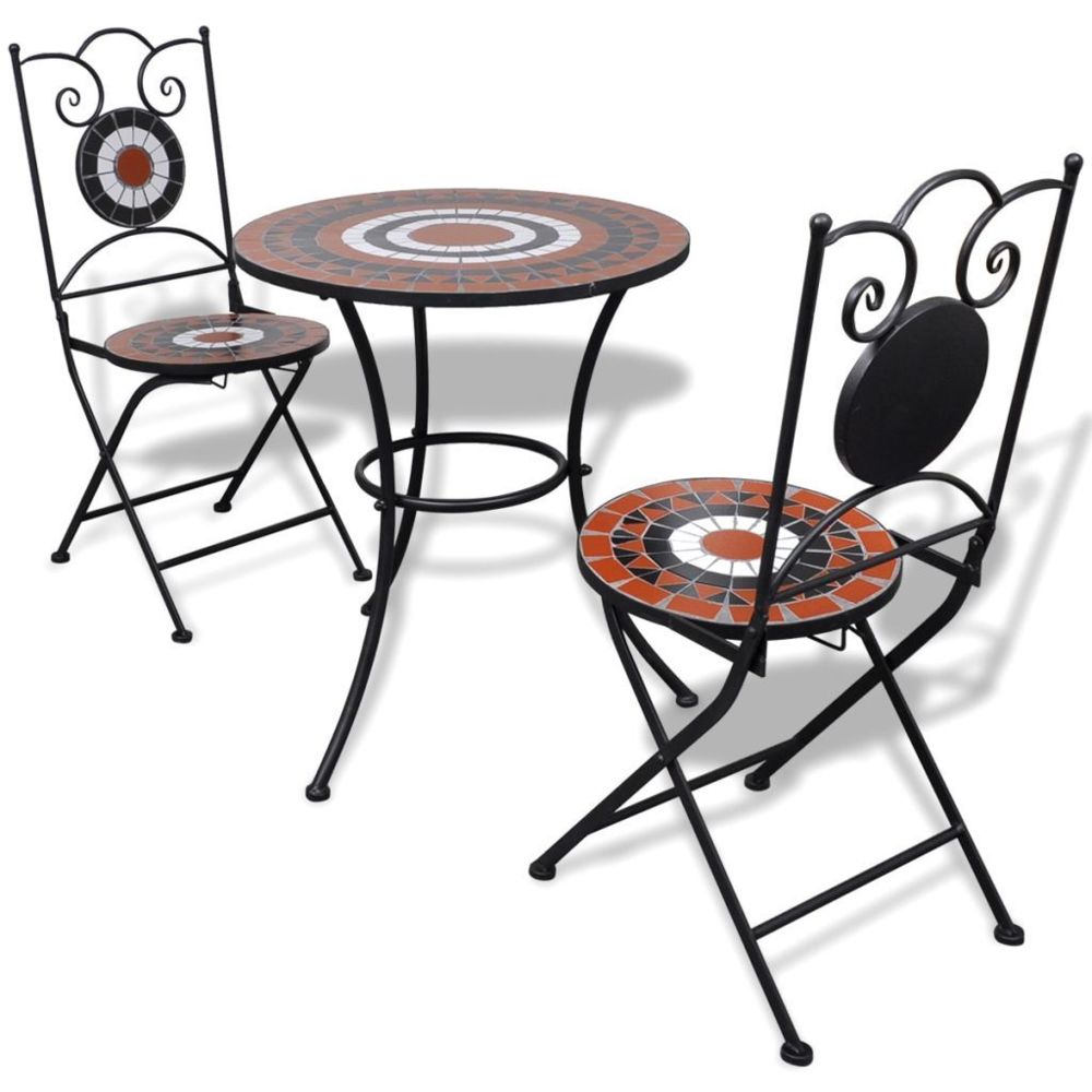 Vidaxl - Table de bistro 60 cm et 2 chaises Mosaïqué Terre cuite / Blanc | Brun - Ensembles canapés et fauteuils