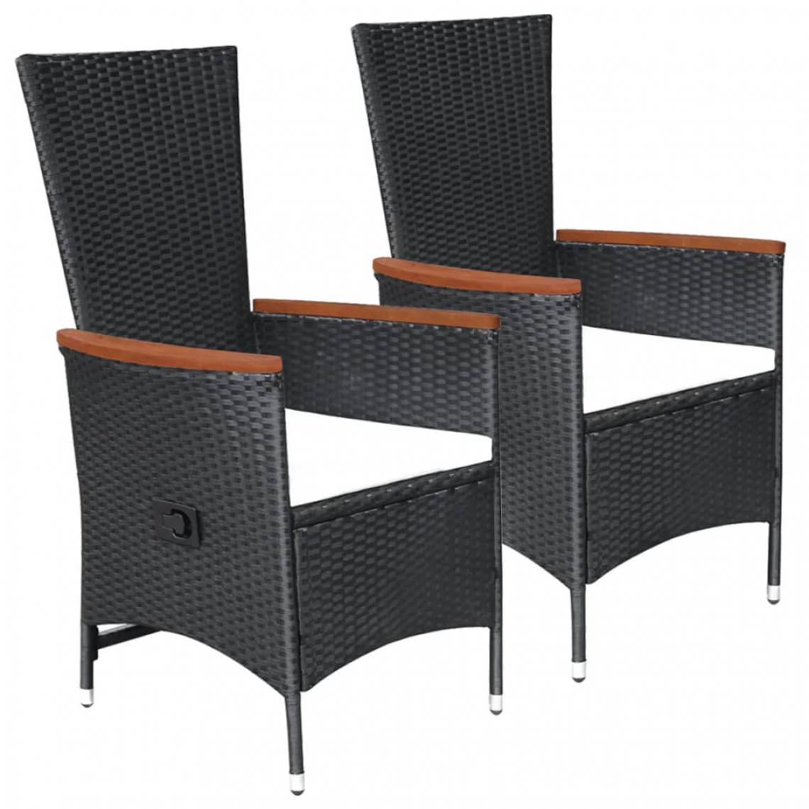 Chunhelife - Chaises d'extérieur 2 pcs avec coussins Résine tressée Noir - Chaises de jardin
