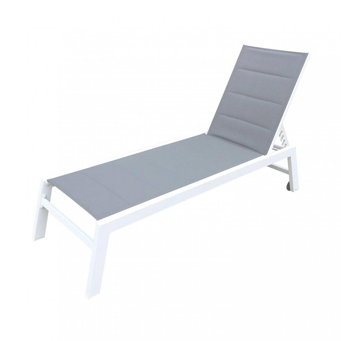 Beneffito - BAISAO - Bain de Soleil Droit Textilène Aluminium - GRIS/BLANC - X1 - Transats, chaises longues