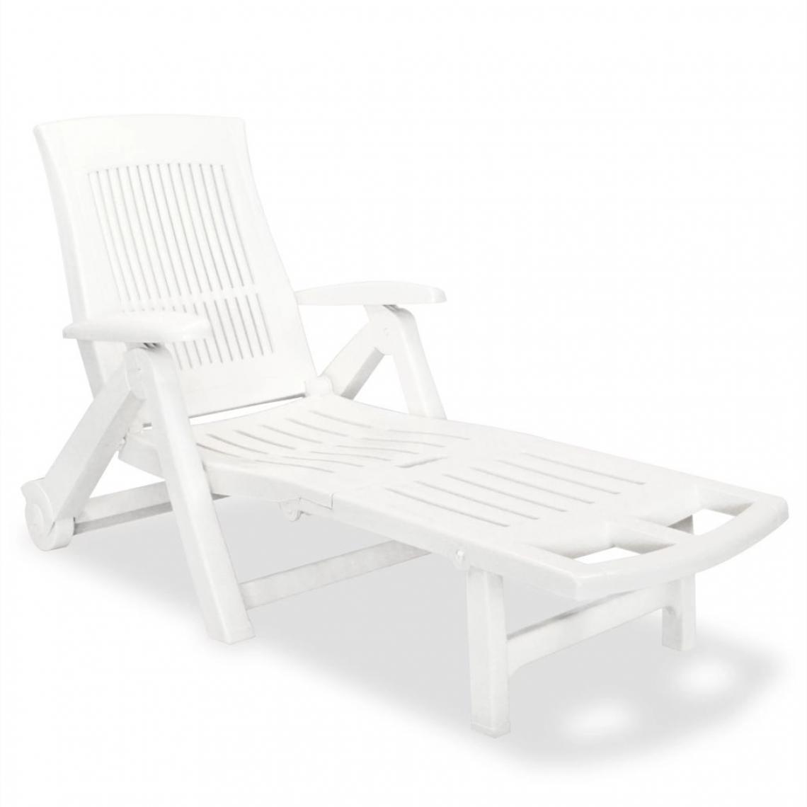 Chunhelife - Chaise longue avec repose-pied Plastique Blanc - Transats, chaises longues