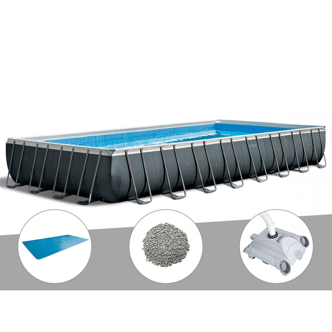 Intex - Kit piscine tubulaire Intex Ultra XTR Frame rectangulaire 9,75 x 4,88 x 1,32 m + Bâche à bulles + 20 kg de zéolite + Robot nettoyeur - Piscine Tubulaire