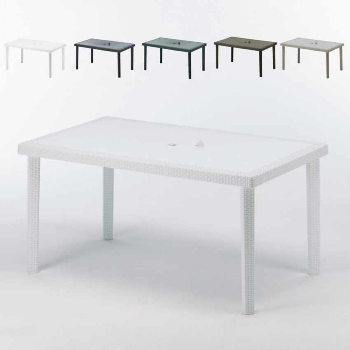Grand Soleil - 12 Tables de jardin rectangulaire en poly-rotin bar café bistrot 150x90, Couleur: Blanc - Tables de jardin