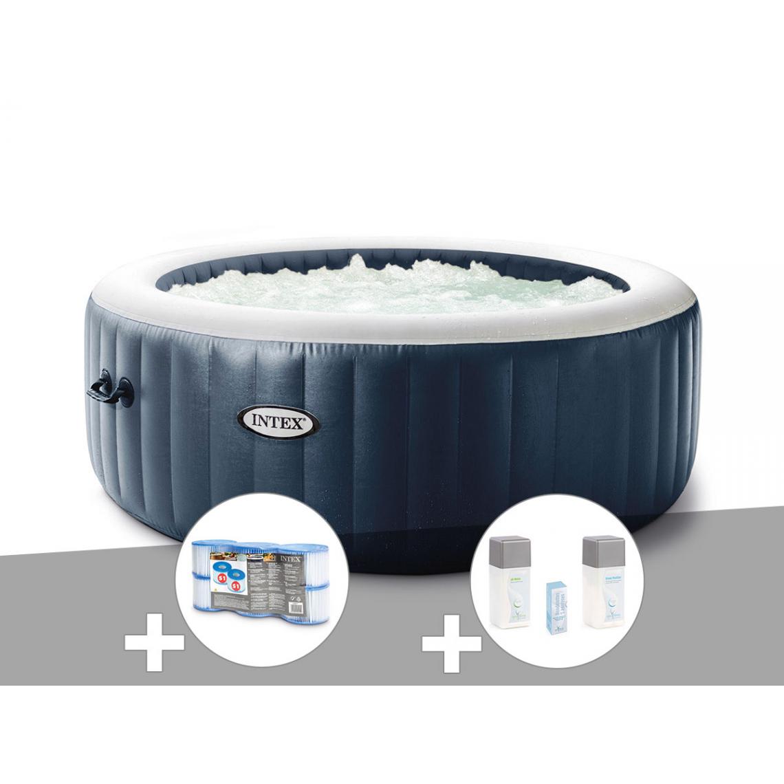 Intex - Kit spa gonflable Intex PureSpa Blue Navy rond Bulles 4 places + 6 filtres + Kit traitement brome - Spa gonflable