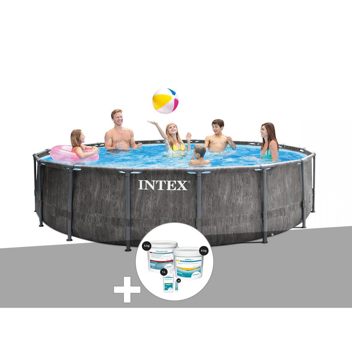 Intex - Kit piscine tubulaire Intex Baltik ronde 4,57 x 1,22 m + Kit de traitement au chlore - Piscine Tubulaire