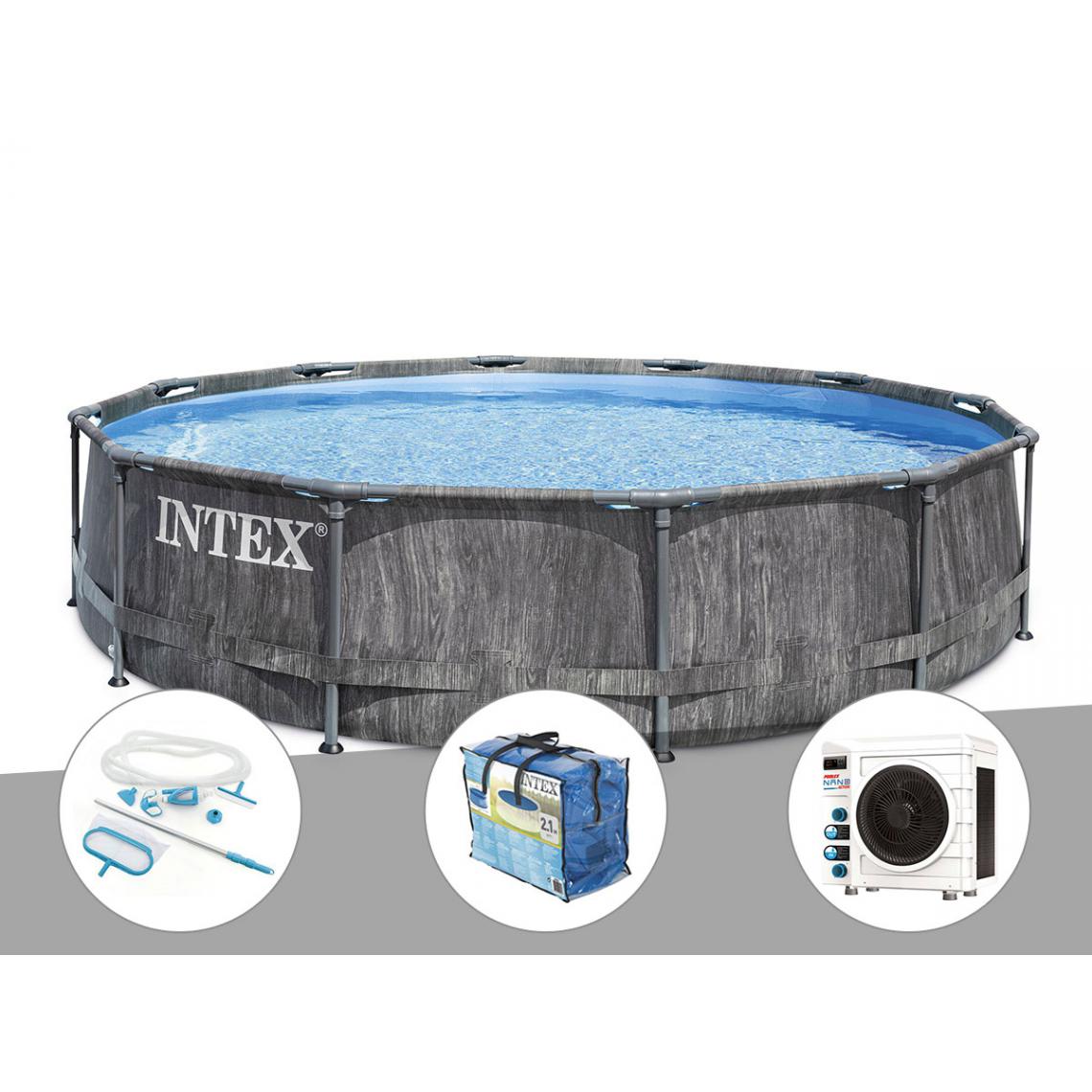 Intex - Kit piscine tubulaire Intex Baltik ronde 5,49 x 1,22 m + Kit d'entretien + Bâche à bulles + Pompe à chaleur - Piscine Tubulaire