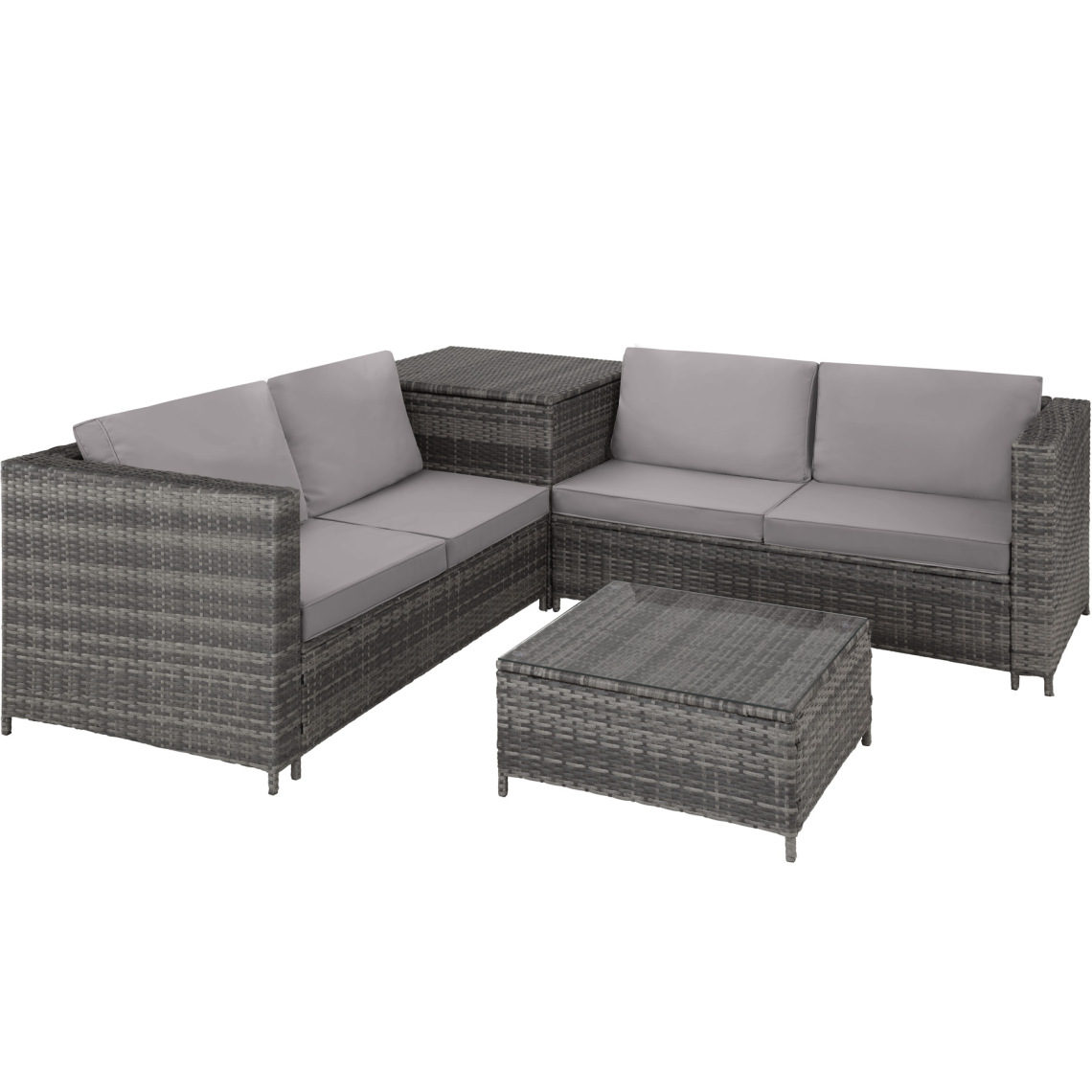 Tectake - Canapé de jardin SIENNE 4 places avec coffre de rangement - gris - Ensembles canapés et fauteuils
