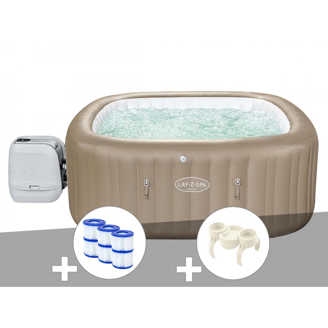 Bestway - Kit spa gonflable Bestway Lay-Z-Spa Palma carré Hydrojet Pro 5/7 places + 6 filtres + Porte-gobelets - Spa gonflable