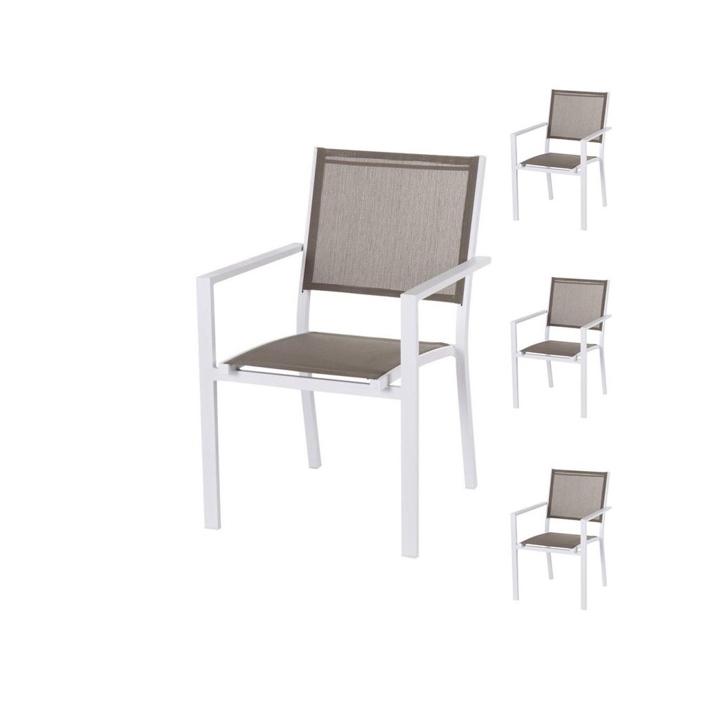Tousmesmeubles - Quatuor de Chaises Textilène taupe/Métal blanc - VADO - Chaises de jardin