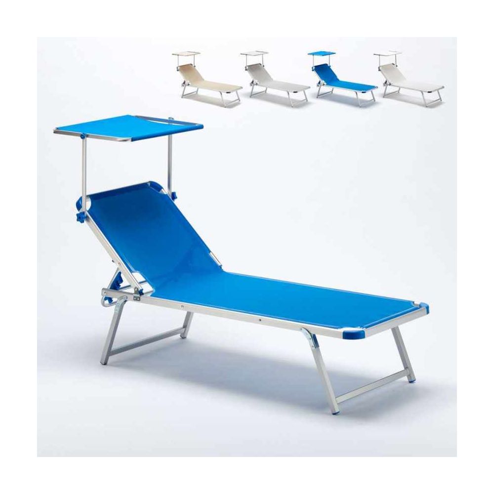 Beach And Garden Design - Bain de soleil en Aluminium pour lq plage avec parasol réglable Nettuno, Couleur: Bleu - Transats, chaises longues