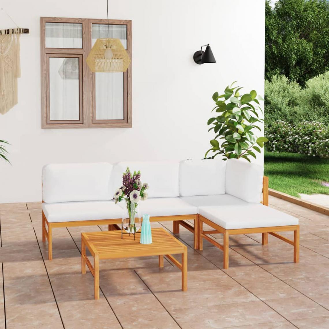 Vidaxl - vidaXL Salon de jardin 5 pcs avec coussins crème Bois de teck solide - Chaises de jardin
