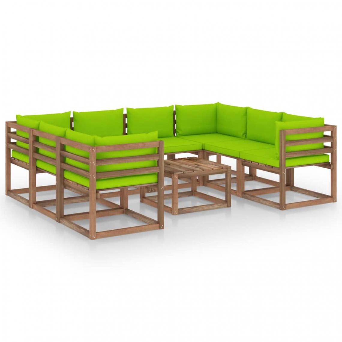 Chunhelife - Salon de jardin 9 pcs avec coussins vert vif - Ensembles canapés et fauteuils
