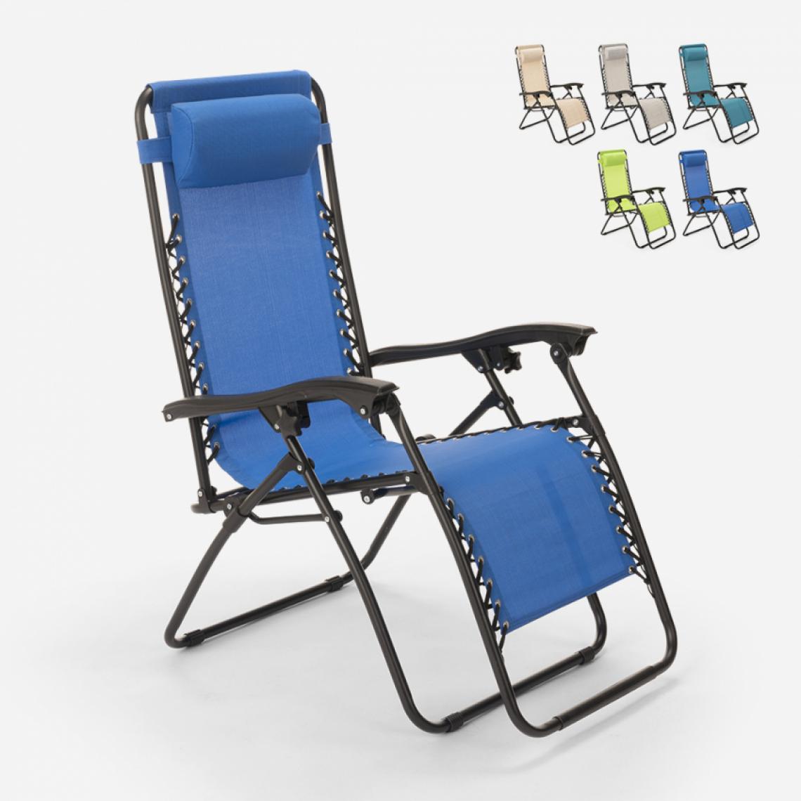 Beach And Garden Design - Chaise longue de plage et jardin pliante multi-positions Emily Zero Gravity, Couleur: Bleu - Transats, chaises longues