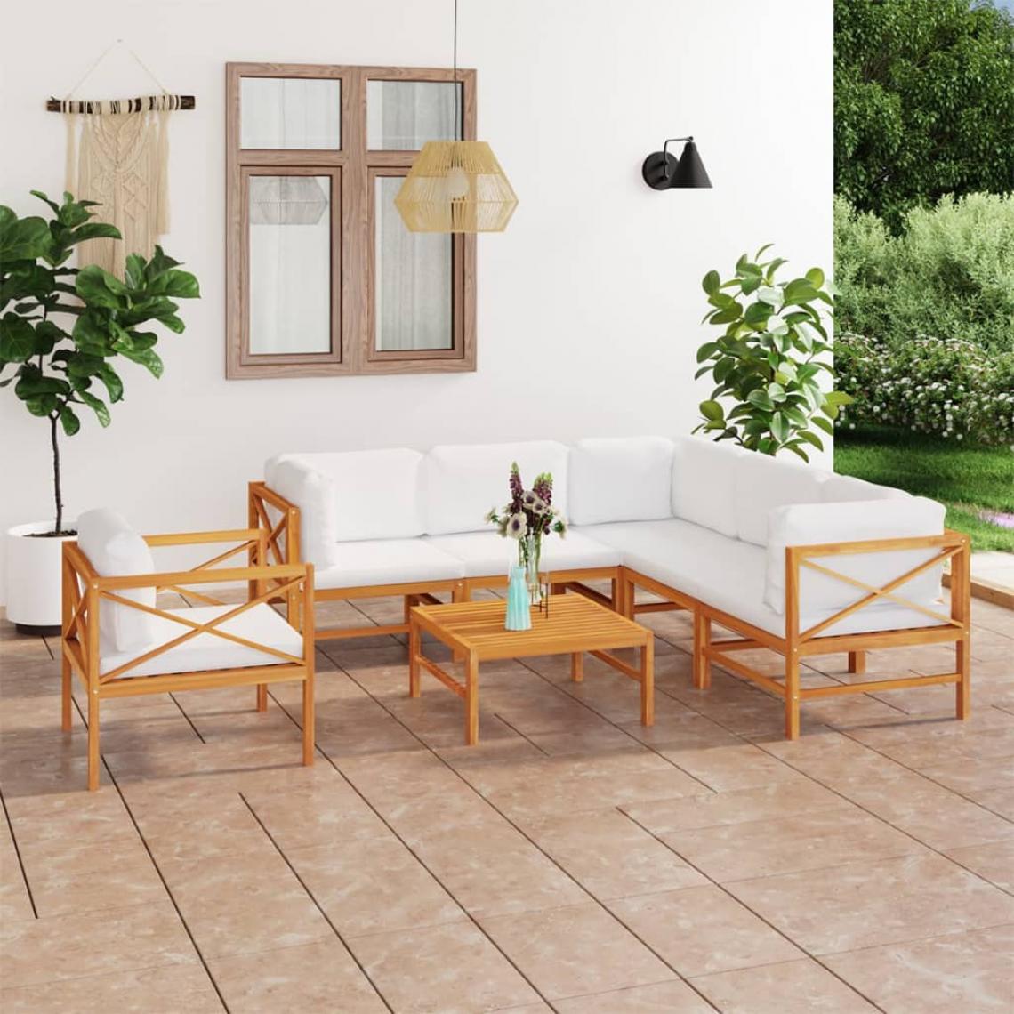 Vidaxl - vidaXL Salon de jardin 7 pcs avec coussins crème Bois de teck solide - Chaises de jardin