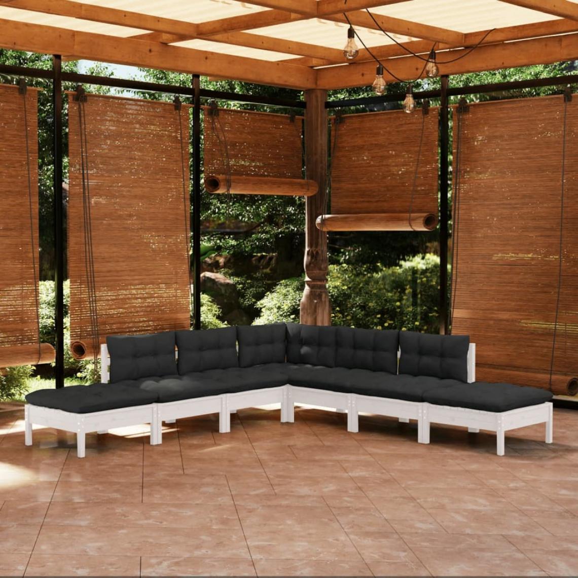Vidaxl - vidaXL Salon de jardin 7 pcs avec coussins Blanc Bois de pin - Ensembles canapés et fauteuils