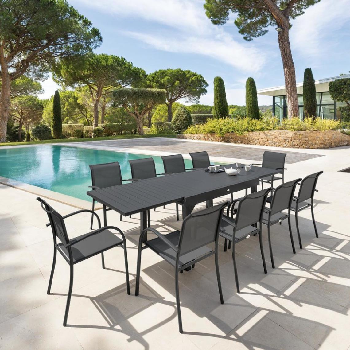 Hesperide - Table rectangulaire extensible Piazza 10 personnes graphite Hespéride - Tables de jardin