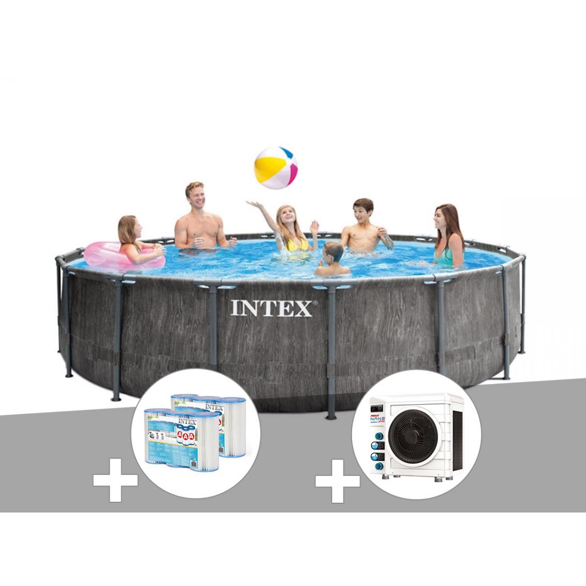 Intex - Kit piscine tubulaire Intex Baltik ronde 4,57 x 1,22 m + 6 cartouches de filtration + Pompe à chaleur - Piscine Tubulaire