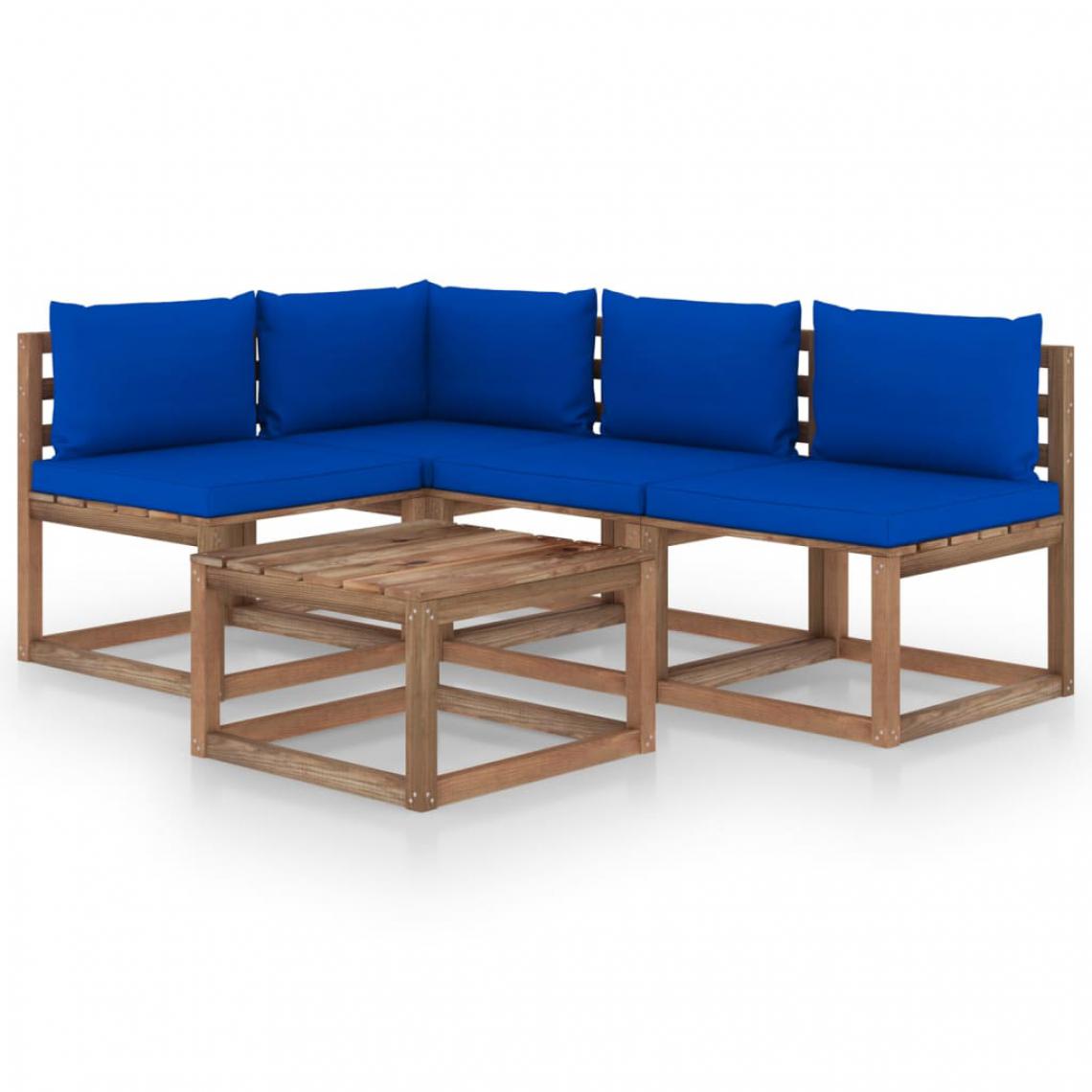 Chunhelife - Salon de jardin 5 pcs avec coussins bleu - Ensembles canapés et fauteuils