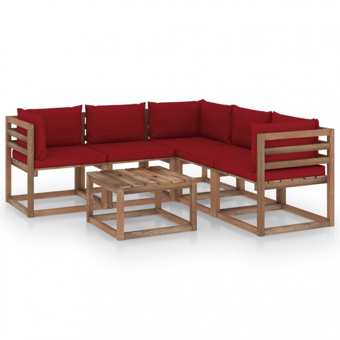 Chunhelife - Salon de jardin 6 pcs avec coussins rouge bordeaux Pin imprégné - Ensembles canapés et fauteuils