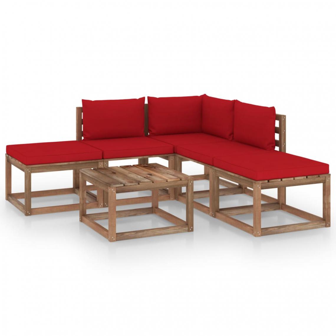 Chunhelife - Salon de jardin 6 pcs avec coussins rouge - Ensembles canapés et fauteuils