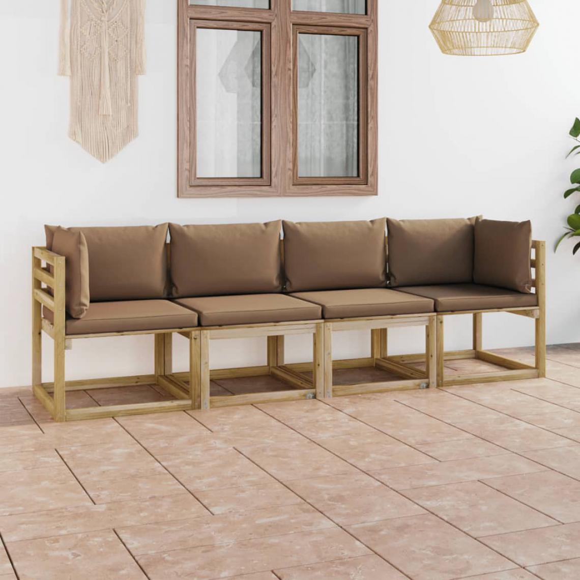 Chunhelife - Canapé de jardin 4 places avec coussins taupe - Ensembles canapés et fauteuils