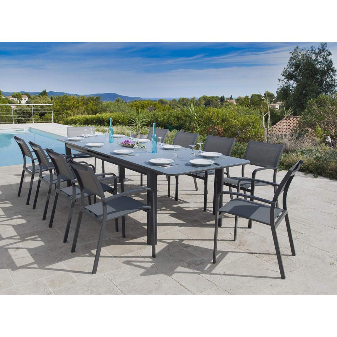 Jardiline - Table de jardin Milos extensible en aluminium pour 10/12 personnes - Tables de jardin