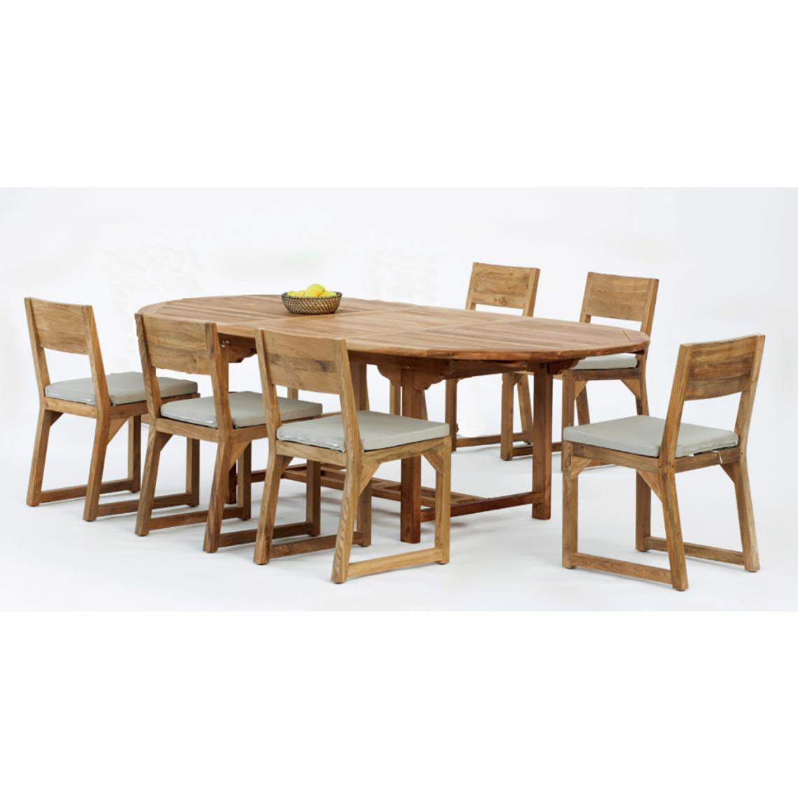 Pegane - Set de jardin en bois (table + 6 chaises avec coussins de siège) - Ensembles canapés et fauteuils