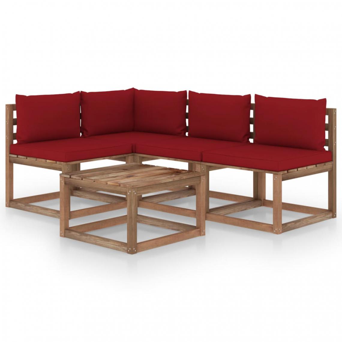 Chunhelife - Salon de jardin 5 pcs avec coussins rouge bordeaux - Ensembles canapés et fauteuils