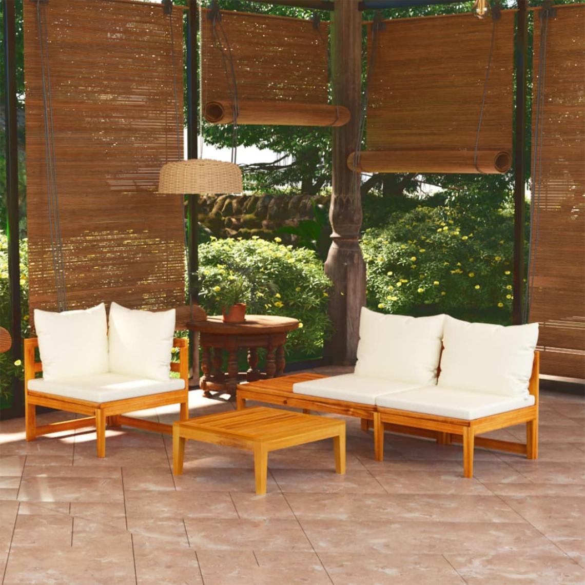 Vidaxl - vidaXL Salon de jardin 3 pcs avec coussins blanc crème Bois d'acacia - Ensembles canapés et fauteuils
