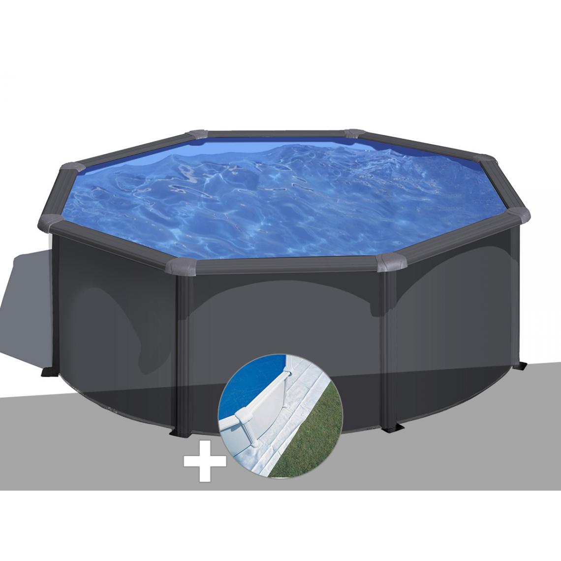 Gre - Kit piscine acier gris anthracite Gré Louko ronde 3,20 x 1,22 m + Tapis de sol - Piscines acier et résine