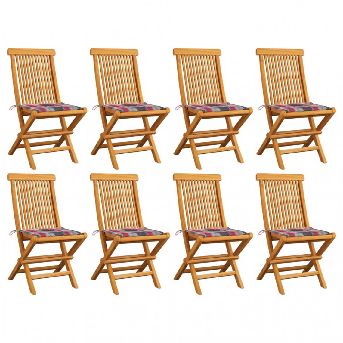 Vidaxl - vidaXL Chaises de jardin avec coussins motif carreaux 8pcs Teck massif - Chaises de jardin