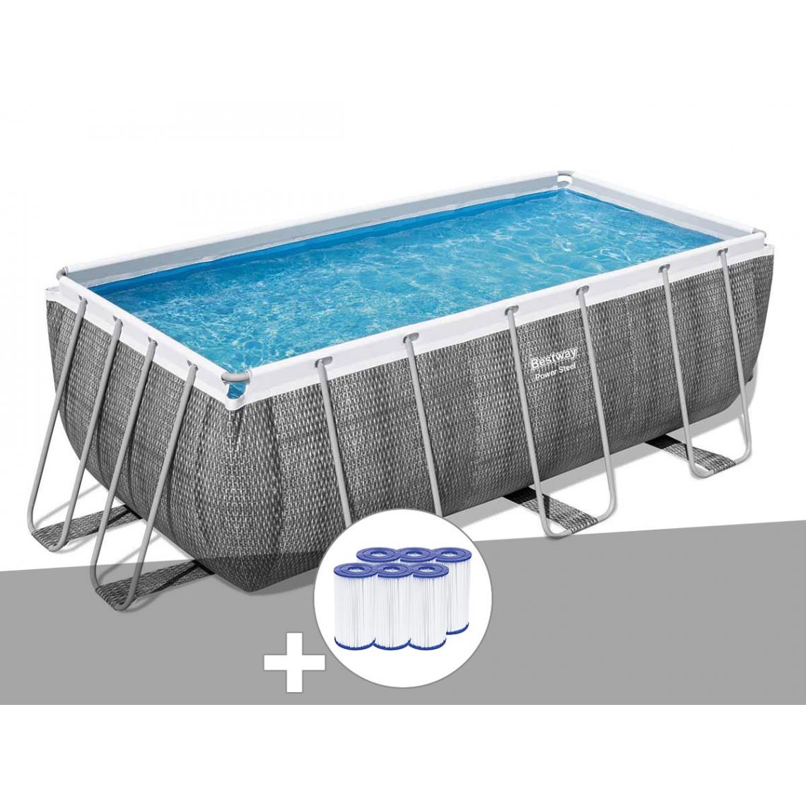 Bestway - Kit piscine tubulaire rectangulaire Bestway Power Steel 4,12 x 2,01 x 1,22 m + 6 cartouches de filtration - Piscine Tubulaire
