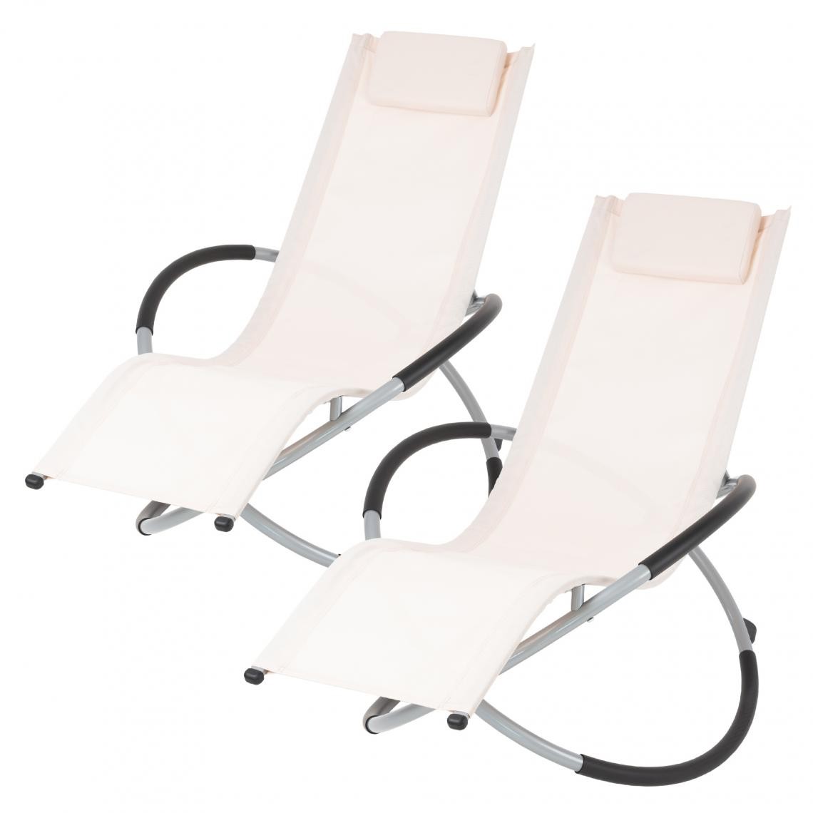 Ecd Germany - 2x Chaise longue pliable fauteuil relax de jardin extérieur rocking chair créme - Transats, chaises longues