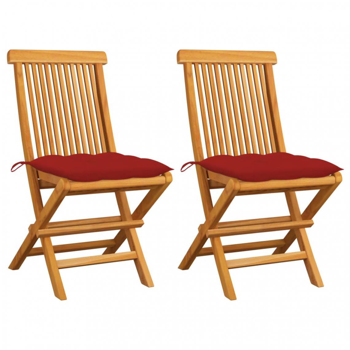 Vidaxl - vidaXL Chaises de jardin avec coussins rouge 2 pcs Bois de teck massif - Chaises de jardin